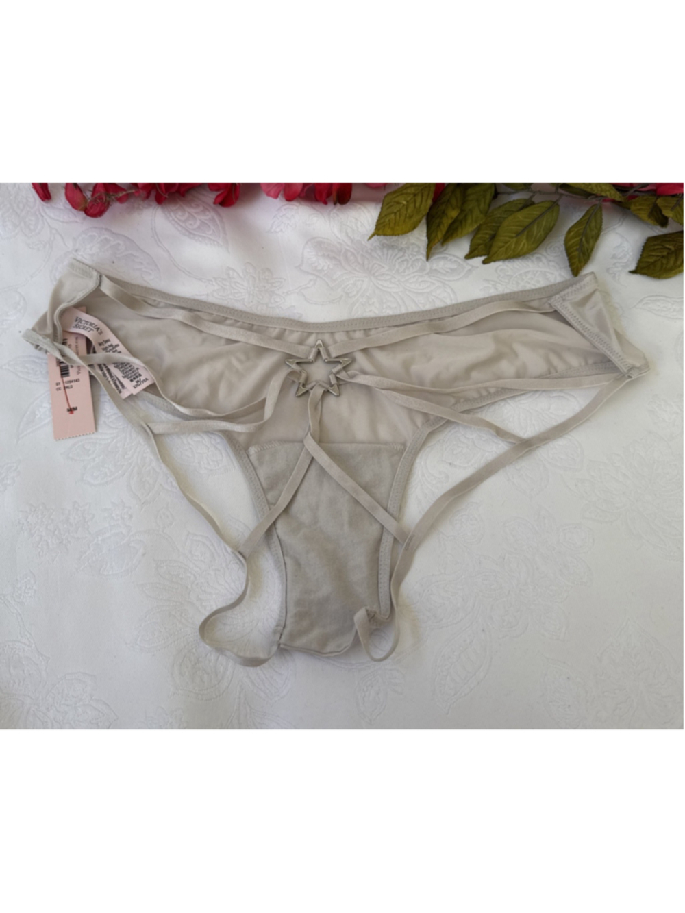VICTORIA'S SECRET XL SILKY STRAPPY STAR CHARM BACK VERY SEXY CHEEKY PANTIES NWT